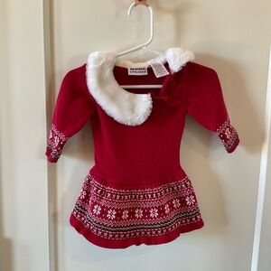 Blueberi Boulevard Red Kids Sweater with Faux Fur Collar